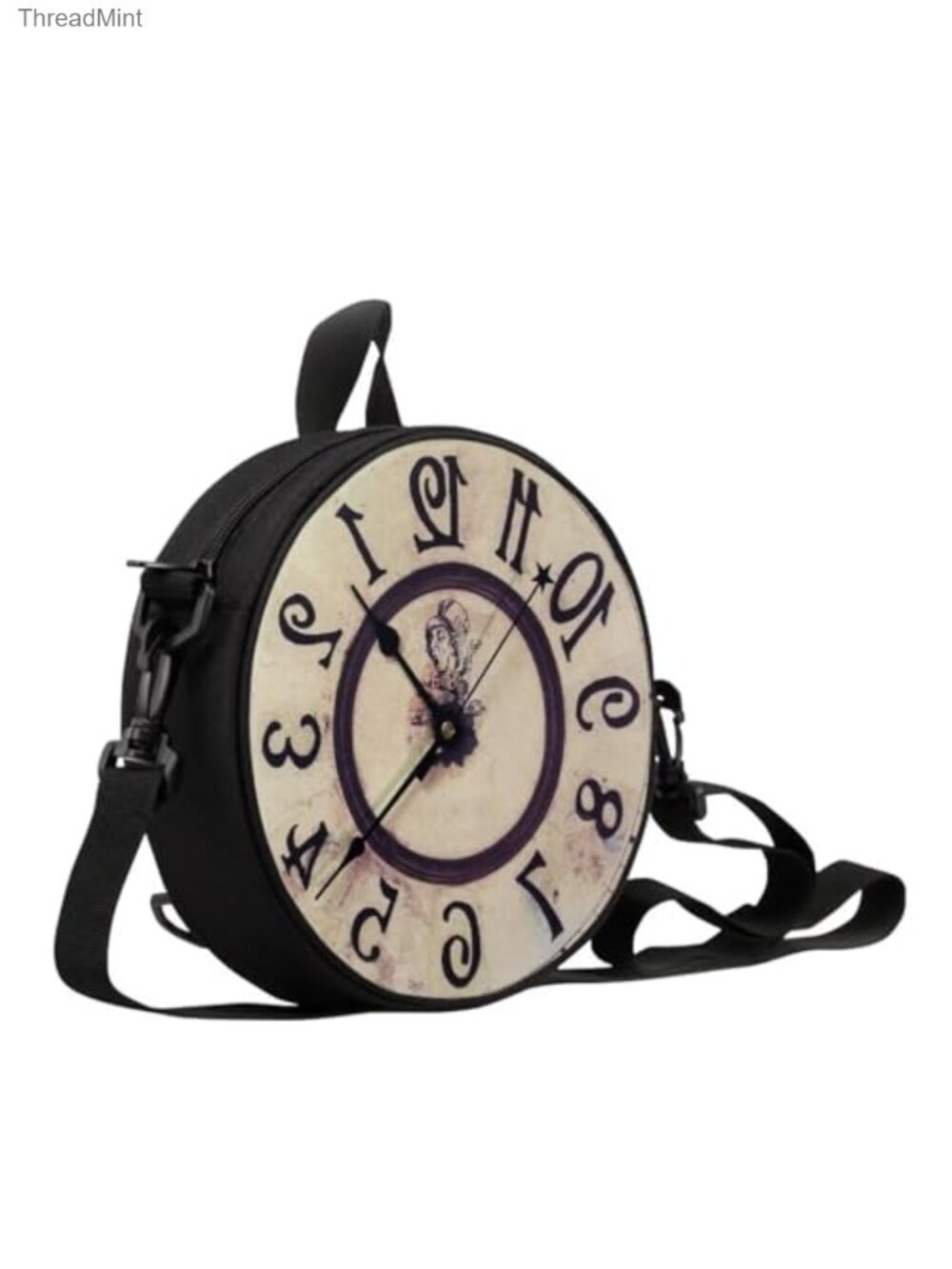 Novelty Clock Shape Zippered Shoulder Bag - Adjustable Crossbody Handbag